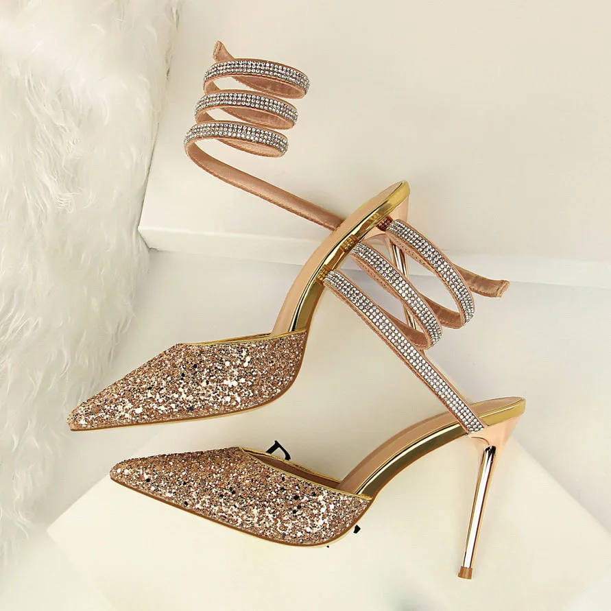 

2020 Women Summer Slides 10cm High Heels Sandals Lady Up Toe Mules Slingback Silver Glitter Pumps Gladiator Sequins Bridal Shoes
