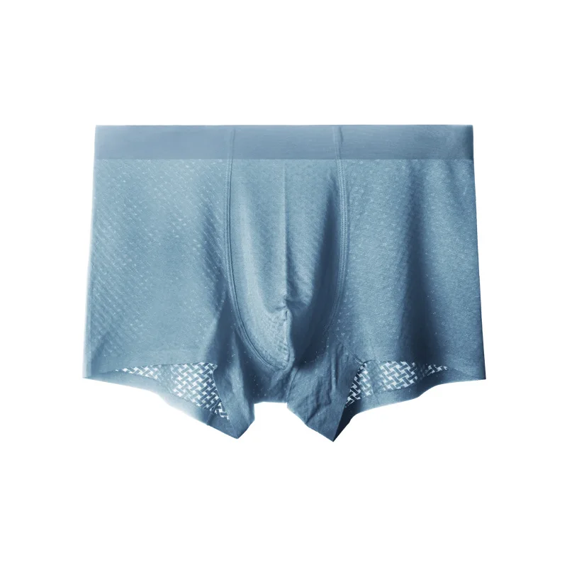Light blue IYUNYI, новинка, ледяной шелк, бесшовное Мужское нижнее белье, тонкое, бесследное жаккардовое, мужские боксеры, шорты, прозрачные, U выпуклые, Cuecas, боксеры - Цвет: Light blue