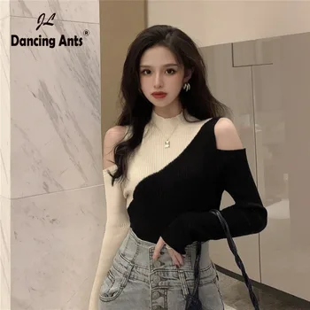 

Women Knitting Patchwork Sweater Colorblock O-Neck Long Sleeve Hollow Out Woman Autumn Or Spring Slim Sweasters Pullovers Top
