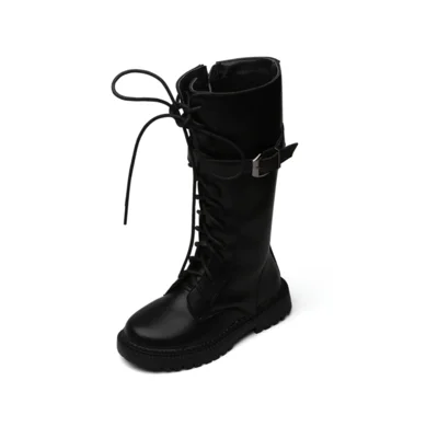 Детские ботинки; коллекция года; сезон осень-зима; новые уличные рыцарские ботинки для больших мальчиков; бархатные кожаные ботинки; высокие сапоги для девочек - Цвет: Черный