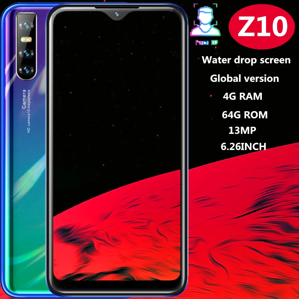 Z10, мировые смартфоны, экран капли воды, 6,26 дюймов, 4 Гб ОЗУ, 64 Гб ПЗУ, четыре ядра, 13 МП, распознавание лица, разблокированный, android, мобильные телефоны