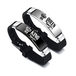 His Queen & Her King Couple Bracelet Set - Stainless Steel & Silicone Adjustable Bangles | Romantic Valentine's Day Gift (4)