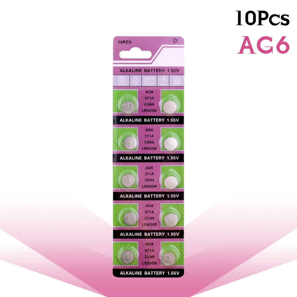 10 unids/lote AG6 AG 6 SR290SW LR921 reloj Pilas alcalinas SR920SW LR920SW botón pila de moneda batería para ordenadores de juguete