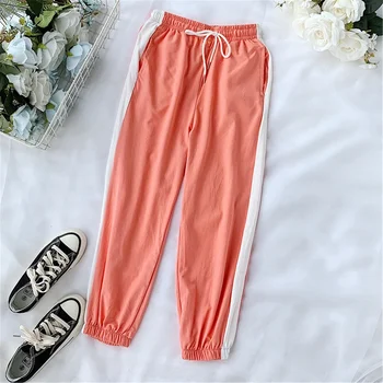 

2019 Spring Casual Harem Pants women student fashion High waist Large size Striped Side Sweat Pants cc1636