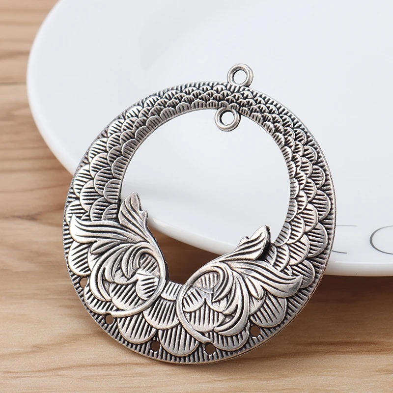 10 Pieces Large Round Chandelier Connectors Charms Pendants Antique Silver Color for Earrings