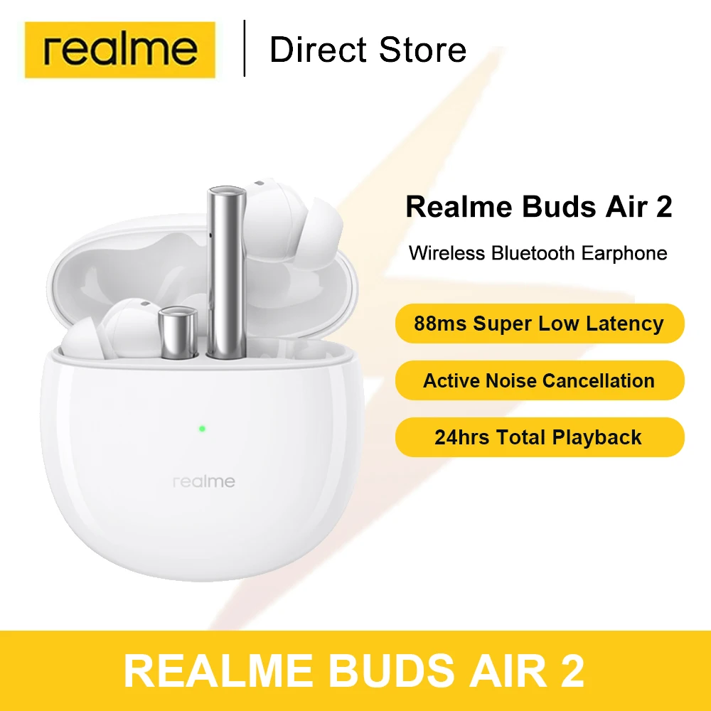 

Realme Buds Air 2 Wireless ANC Headphone Bluetooth Earbuds Hi-Fi Bass Boost 88ms Super Low Latency TWS Gaming Headset