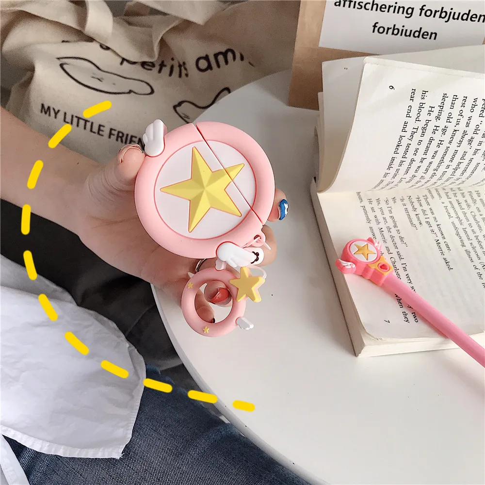 Card Captor Sakura Magic Wand Star Silicone Case For Airpods Apple Finger Strap Lanyard Earphone Protective Bag Box Shockproof
