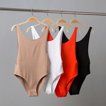 

2019 New Fall Winter Backless Bodysuit Women Slim Rompers Sleeveless Hot Bodysuits Beige Striped Sexy Body Suit Drop shipping