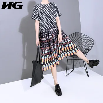 

HG Vintage Floral Dress Women Fashion Loose Plus Size Short Sleeve O Neck Dresses Trend Women Clothes 2020 New Summer XJ4723
