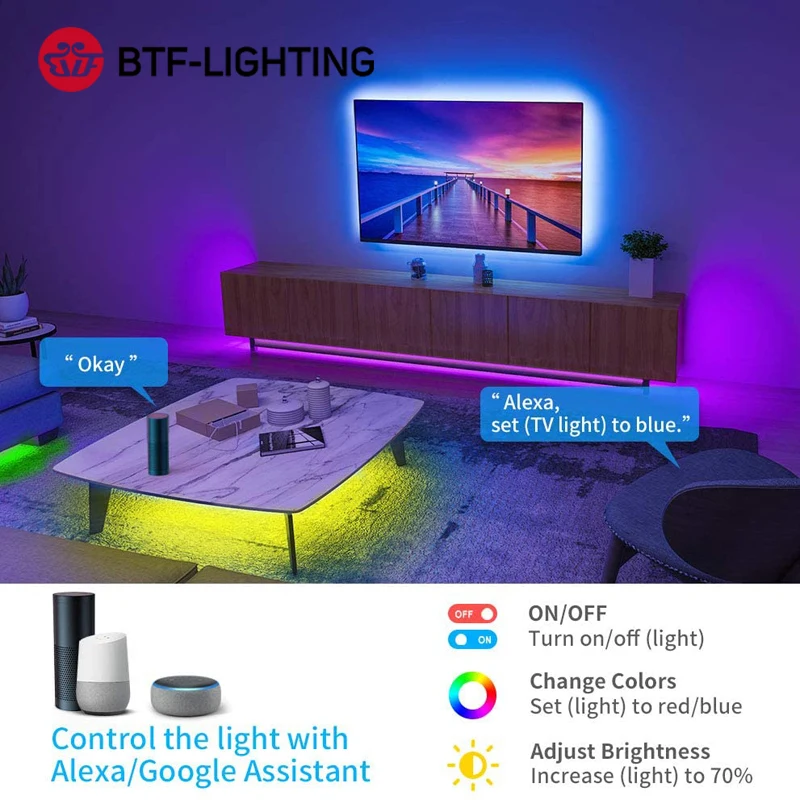 Светодиодная лента RGB светильник RF/Wifi Alexa/Bluetooth управление WS2812B эко светодиодный s