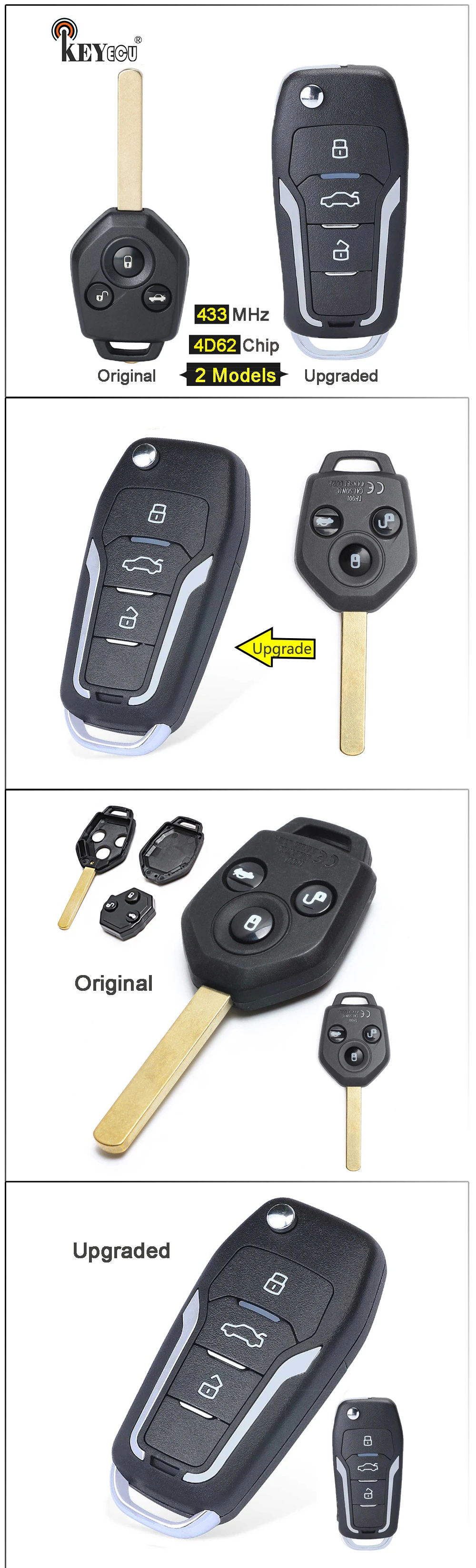 Keyforkess 433MHz 4D62 Chip Origianl/Aggiornato di Vibrazione Pieghevole 3 Tasto Chiave A Distanza Fob chiave per Subaru Forester 2008 2009 2010 2011 2012 - H53495d492ae647d5bbd7436632e5b23eM