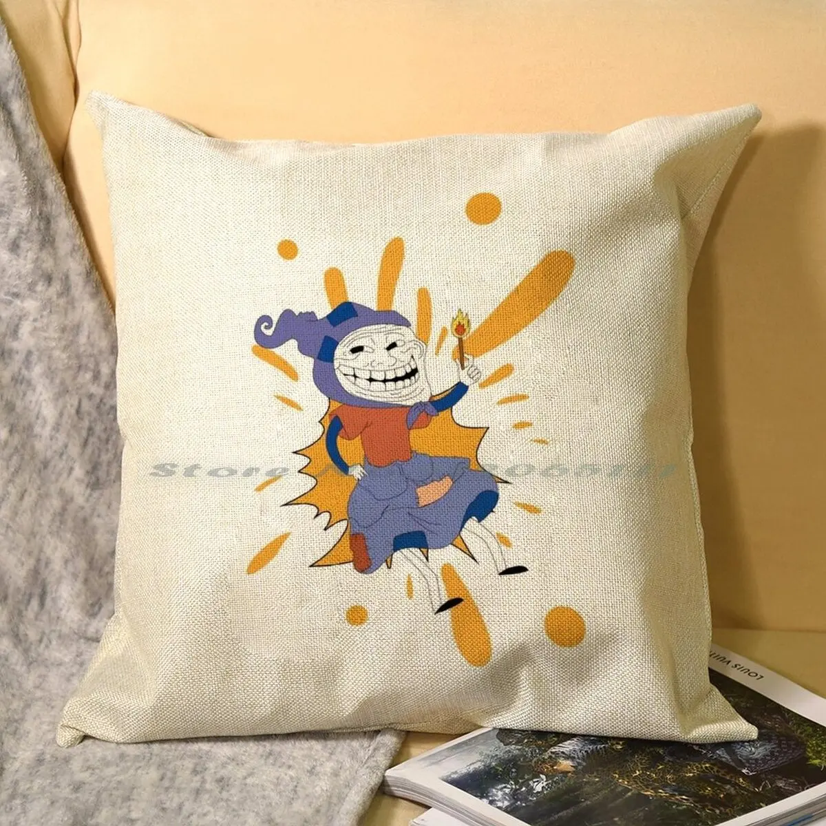 Humor Pillow Sham Cartoon Style Troll Face Guy for Annoying Popular Artful  Internet Meme Design, Decorative Standard King Size Printed Pillowcase, 36