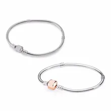 Новинка, 925 пробы серебряный браслет, серебро/розовое золото, серебро, застежка, очаровательный браслет, Подходит для европейских шармов, сделай сам, ювелирное изделие