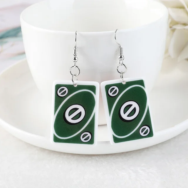 1Pair Drop Earrings  Magic Poker Game Card Crafts Dangle Acrylic Jewelry for Children and Woman YS-U-EH03 green