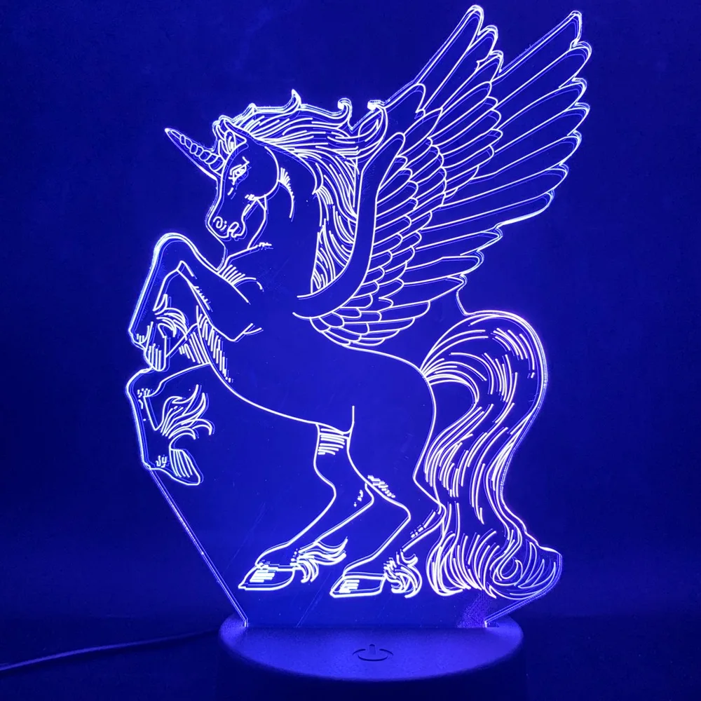 Единорог Летающий лошадь Pegasus 3D лампа атмосфера животных крутой приз для младенцев сенсорный сенсор светодиодный ночник лампа Прямая поставка