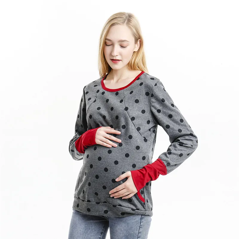 Breastfeeding T-shirt Autumn Winter Breast Feeding Tops Tees Maternity Nursing Clothes Pregnant Women Premama Wear Clothing - Цвет: 530762