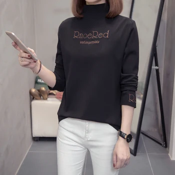 

COIGARSAM 4XL Plus Size Letter blouse women Upset Add Wool Turtleneck blusas womens tops and blouses Gray Green Black 6817