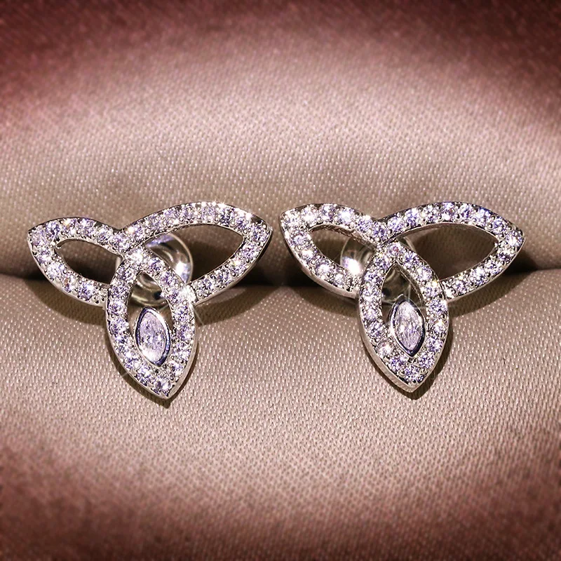 Bling Zircon Stone Cute Stud Earrigs for Women Fashion Jewlelry S925 Sterling Silver Color Hot Sale | Украшения и аксессуары