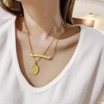 

Rongho Vintage Metal T-Band Note Letter Choker Necklace for Women Gold Coin Pendant Necklace Femme Chain Necklace 2019