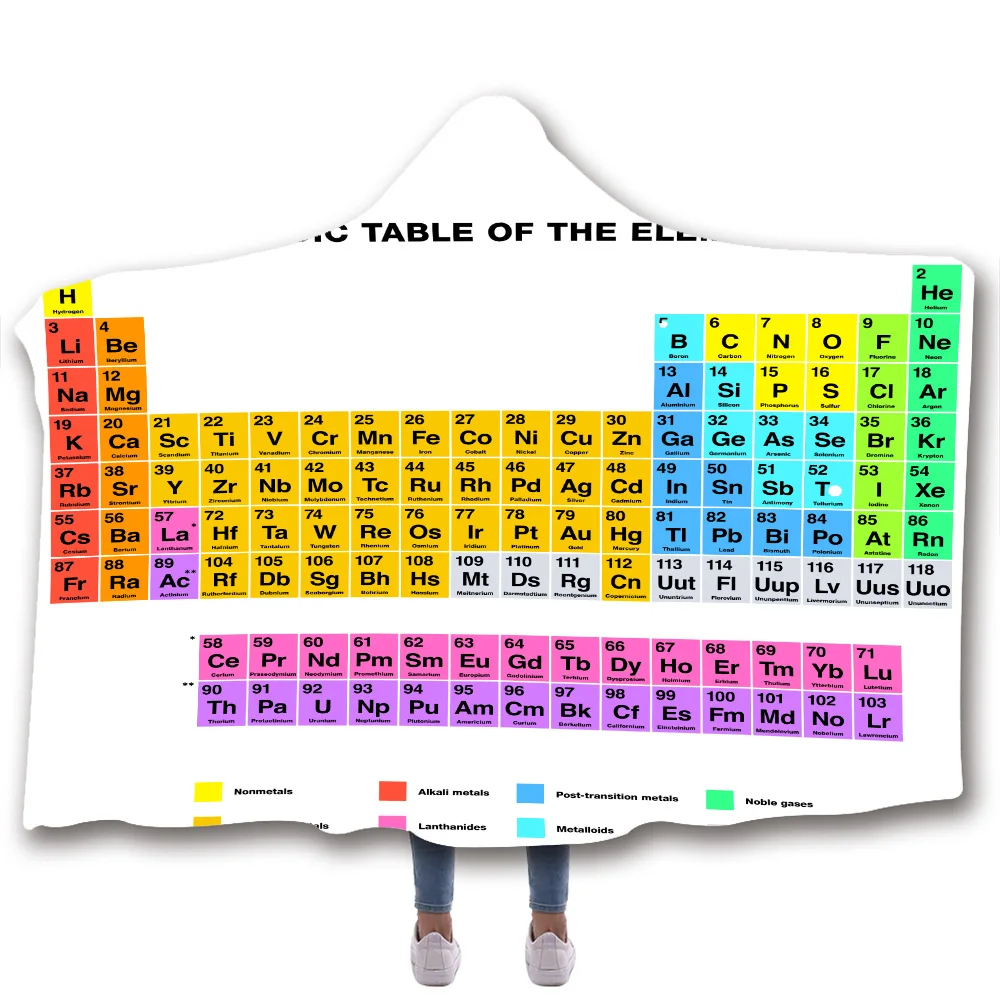 Chemistry Periodic Table Series 3D Digital Printed Hooded Blanket Cloak Thicker Cape Shawl with Chemical Printing