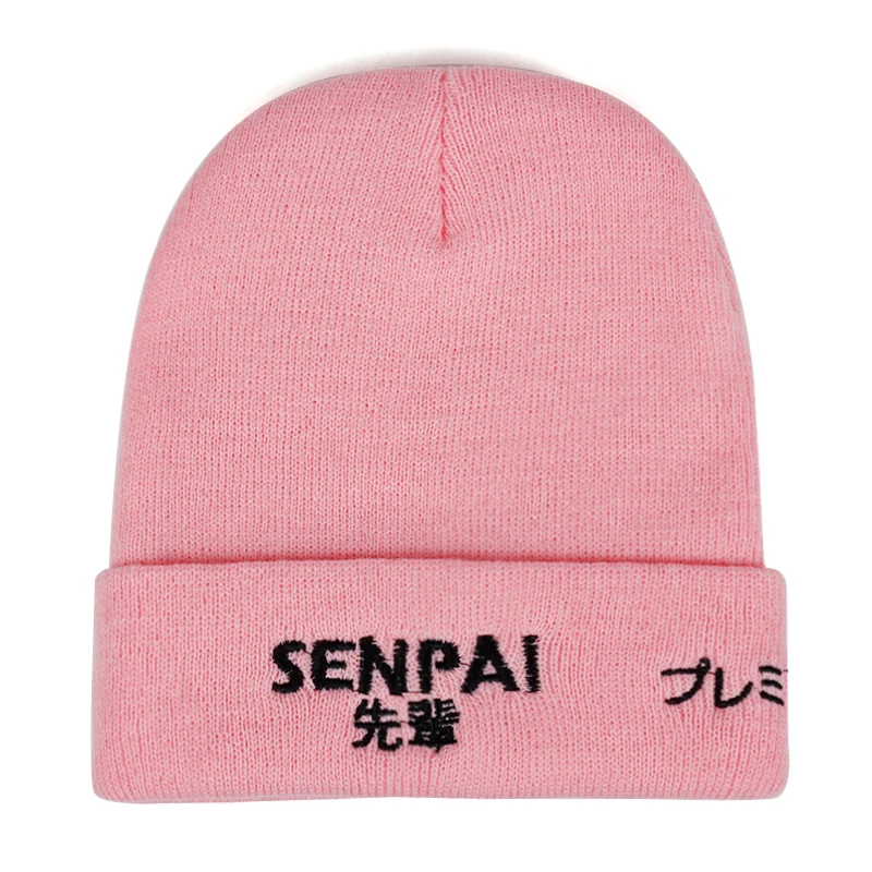 Корейская версия SENPAI шерстяная шапка с вышивкой, уличные ветрозащитные теплые шапки, модные хип-хоп уличные спортивные шапки для отдыха, дикие шапки - Цвет: Розовый