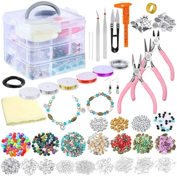 

Jewelry Making Supplies Kit with Beads Charms Findings Jewellery Pliers Beading Wire for DIY Necklace Bracelet Earrings
