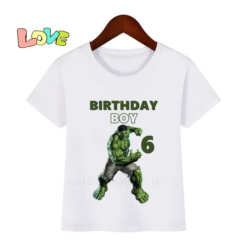 

Kids Avengers Hulk Birthday Number Cartoon Print Children Superhero Charactors T-shirts Boy&Girl Write Name Funny Gift Tshirt