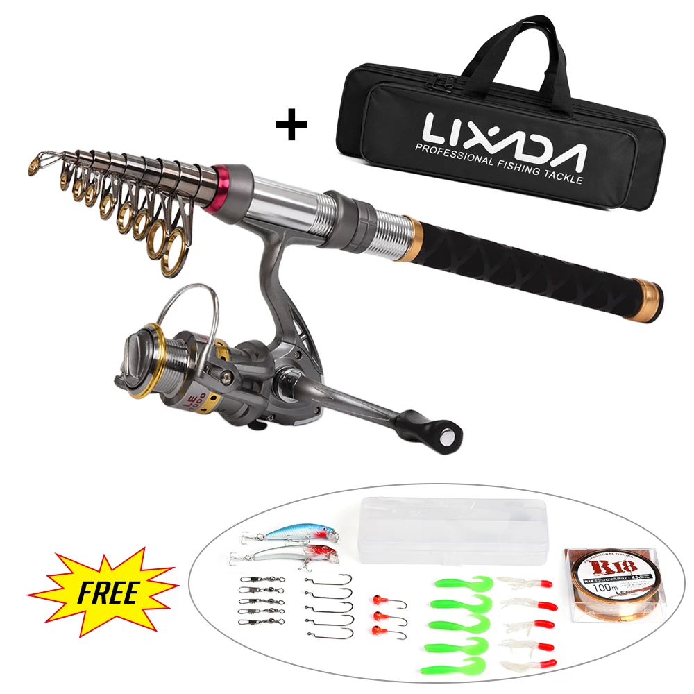 

Lixada Telescopic Fishing Rod Reel Combo Carbon Fiber Fishing Pole Spinning Reels 100M Fish Line Lures Hooks Jig Head with Bag