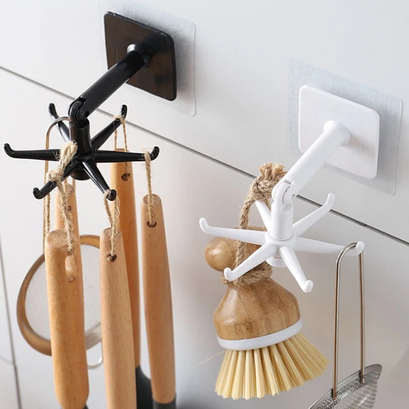 1pc Adjustable Rotating Hooks Under Utensil Holder Wallmounted