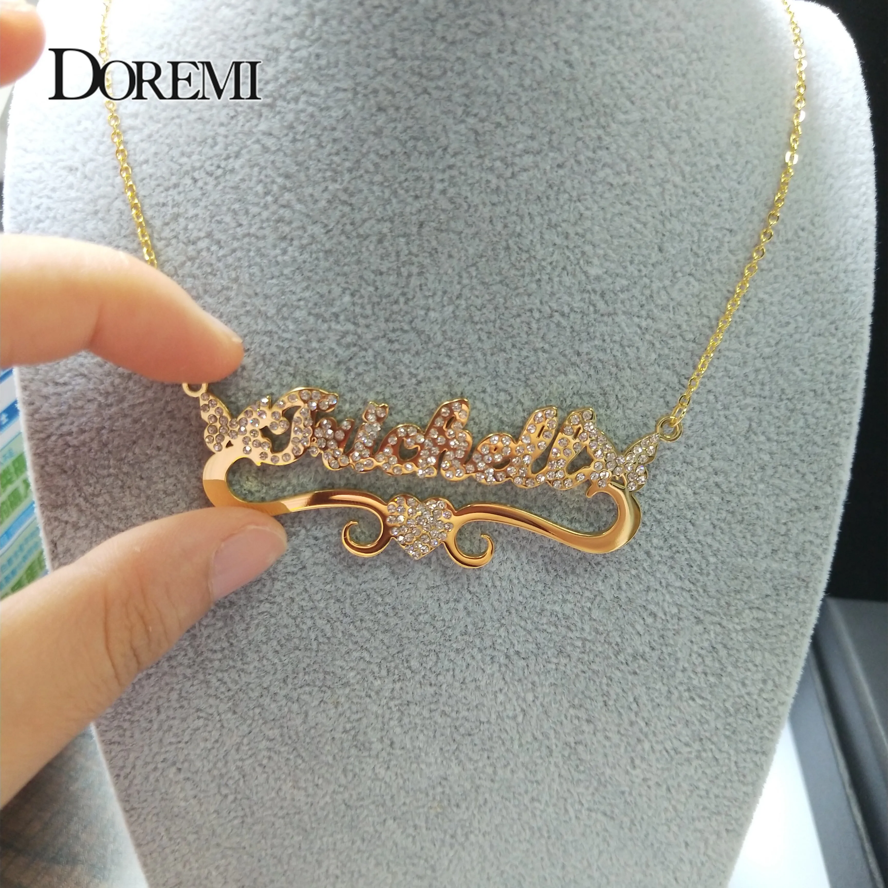 DOREMI Stainless Personalized Custom Name Necklace crystal Stainless Steel Butterfly  Name Necklace