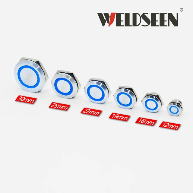 Stainless Steel Push Button Switch Short-Throw Self-Reset Momentary 12mm 16mm 19mm 22mm 25mm 30mm LED Touch Elevator Button Blue