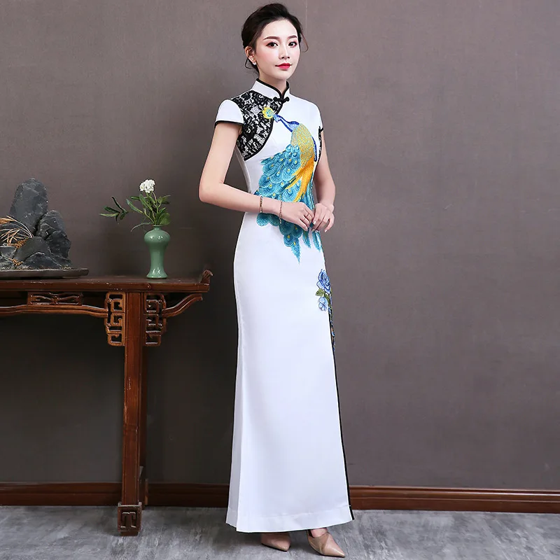 Красное женское длинное платье Cheongsam в винтажном китайском стиле с воротником-стойкой, весеннее платье с коротким рукавом Qipao, тонкое вечернее платье Vestido S-5XL