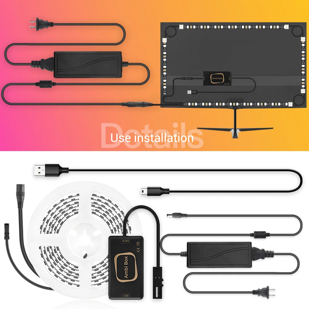 Ambilight ТВ USB светодиодная полоса света Мечта Цвет для HD ТВ монитор Настольный ПК экран подсветка световая лента 1 м~ 5 м комплект