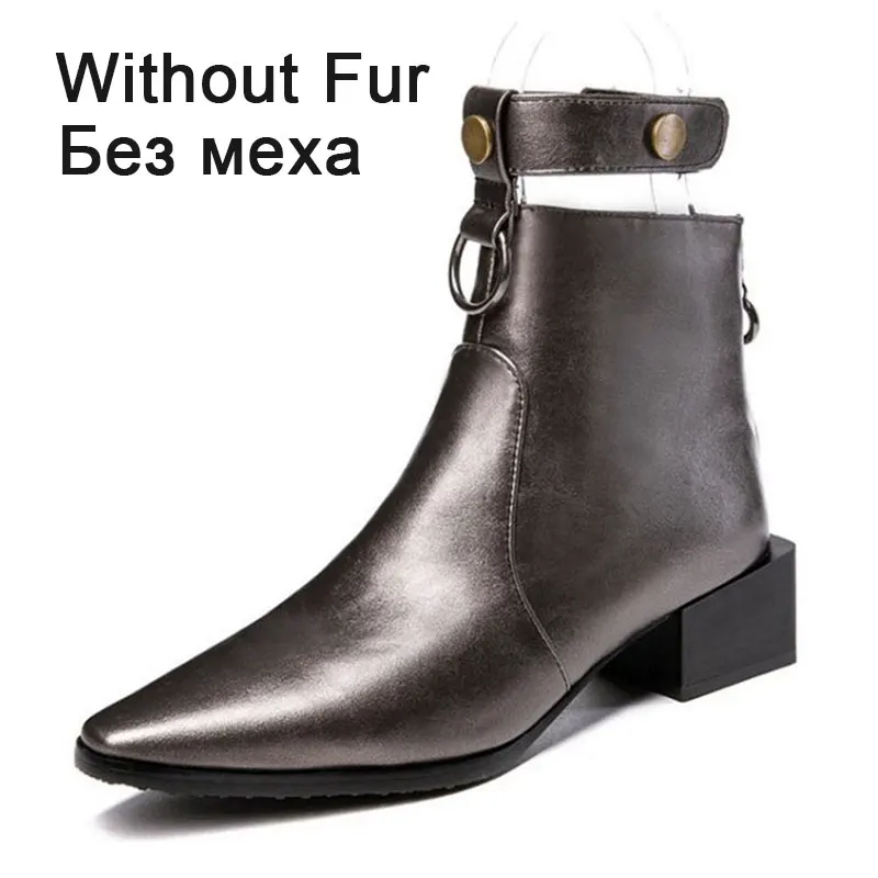 RizaBina Plus Size 34-48 Women Ankle Boots Zipper Fashion Winter Shoes Women Plsh Fur Zipper Short Boots Lady Office Footwear - Цвет: gold without fur