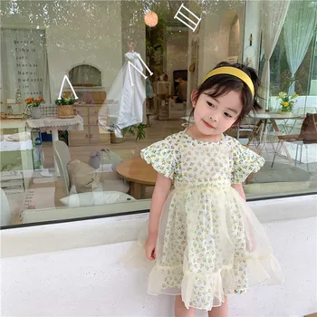 

2020 summer new girls dress children Korean cute flower short sleeve dress