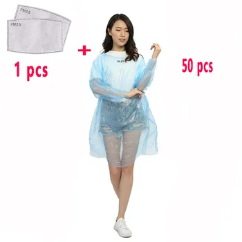 

50Pcs Adult Disposable Raincoat PE Rain Poncho Rain Coats Outdoor Pull-on Camping Emergency Hiking Suit Random Color