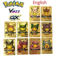 

27 anime Pokemon PV English metal mewtwo eevee GX ex Vmax game battle collection card children's toy birthday gift