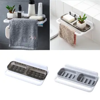 

Soap Holder Adhesive Wall Mounted Soap Dish Container Leak Proof Self Draining Soap Box Multifunctional Storage Box With Towel R