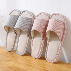 Women's flat slippers, comfortable linen flip flops, home, spring and Autumn