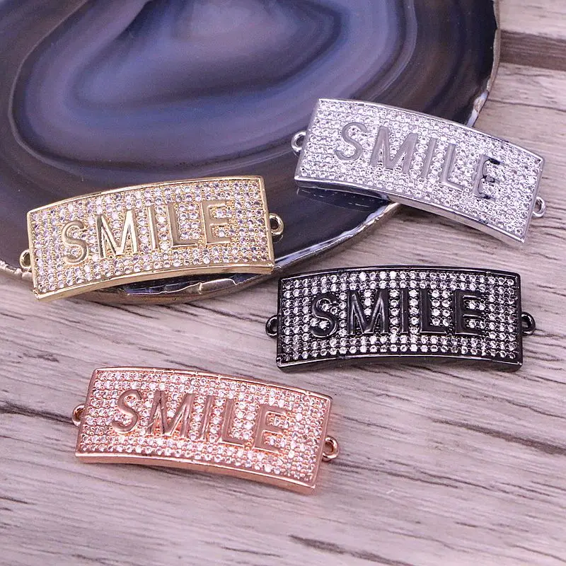 6PCS Micro Pave Clear CZ Connector Smile Bar Fit Making Bracelets Jewelry Accessories | Украшения и аксессуары