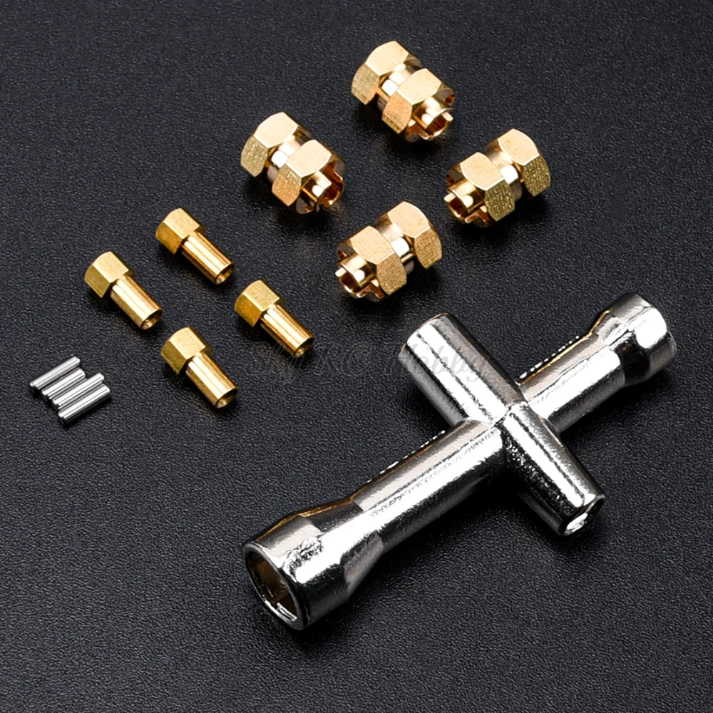 

4PCS 7mm Brass Extended Hex Wheel Hubs RC Wheel Spacers Brass Extended Combiner w/ Cross Wrench for SCX24 1/ 24 RC Crawler Car