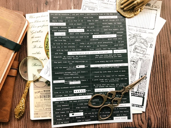 DIY stickers vintage black and white base sulfuric acid paper stickers scrapbooking album journal happy plan decoration stickers