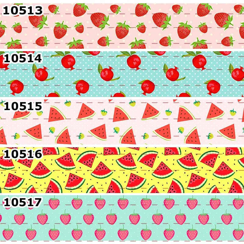 

New 50 Yards Colorful Fruits Ribbon Printed Grosgrain Ribbons Handmade Materials