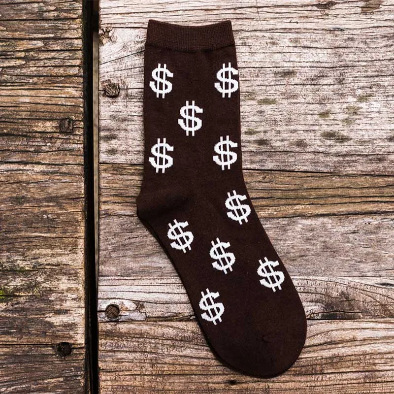 Модные мужские носки на весну и осень удобные дышащие нескользящие носки средней длины с принтом доллара XIN-Shi - Цвет: Coffee