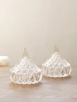 

GH Small Glass Jewelry Storage Box Glasses Boxes Ring Necklace Storage Shadow Deco with Lid Diamond Pattern Imitation Crystal