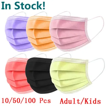 

10/50/100Pcs Mask Disposable NonWove 3Ply Filter Mask Adult Kids Mouth Face Mask Breathable Earloops Masks Black Pink Red Masque