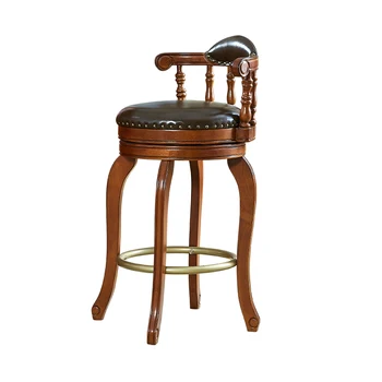 

European Style Bar Chair, Solid Wood Backrest, Leather Counter, Stool, High Amer