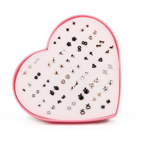 Multi-style Colorful Animal Heart Star Moon Geometric Crystal plastic Stud Earring Set For Women Girls Jewelry Gifts