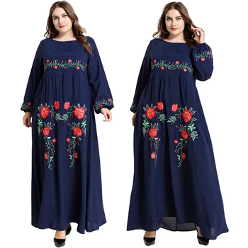 

Flower Abaya Muslim Women Maxi Dress Embroidery Kaftan Dubai Jilbab Islamic Long Robe Turkey Morocco Party Gown Loose Clothing