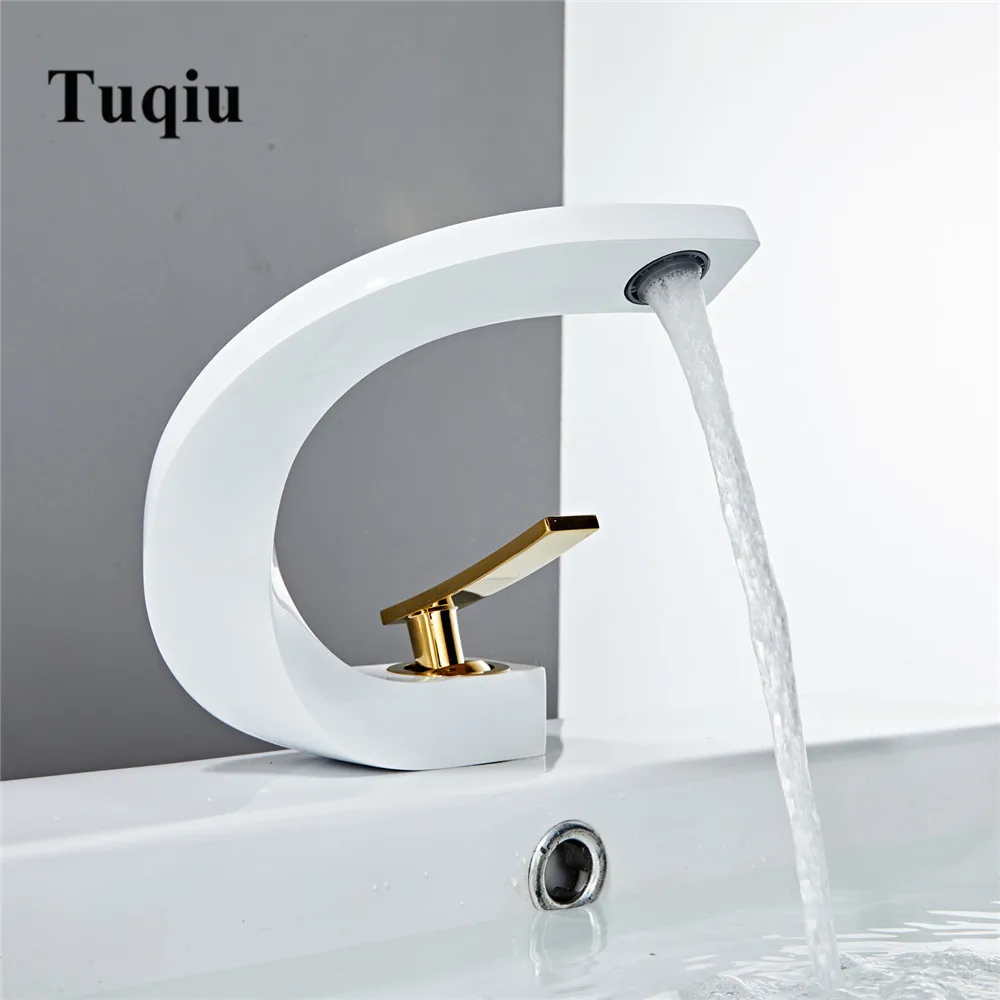 Tuqiu Basin Faucet White and Gold Bathroom Mixer Tap Brushed Gold/Nickel/Chrome Wash basin Faucet Hot and Cold Sink New